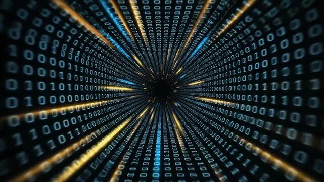 Abstract digital tunnel binary code data stream in dynamic visuals
