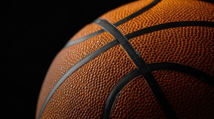 The Basketball Close Up Showing Textured Leather Surface and Dramatic Studio Lighting