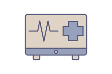 Heart Screen Flat Line Cardiac Diagnostic Heart screen color icon for heart health reports and hospital tech visuals