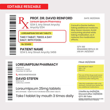 Prescription Label Template Vector, Pharmacy Medicine Bottle Sticker Design, Editable Rx Label Mockup