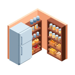 Pantry and Fridge with Food and Supplies. © Syakilla