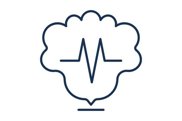 Brain Health Line Neurology Mental Brain pulse outline icon for cognitive wellness and brain function research