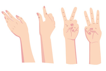 Fototapeta premium Illustration of various hand gestures, counting fingers, and hand sign symbols