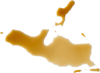 Spilled Coffee Stain on White Table Surface, Top View Minimalist Background