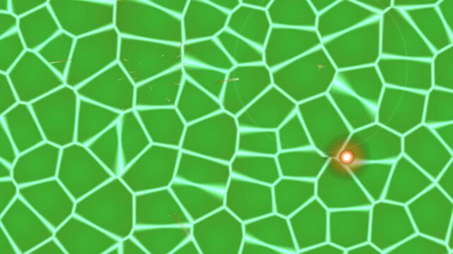 Abstract presentation background with digital art elements and vibrant green mosaic pattern on a fractured surface