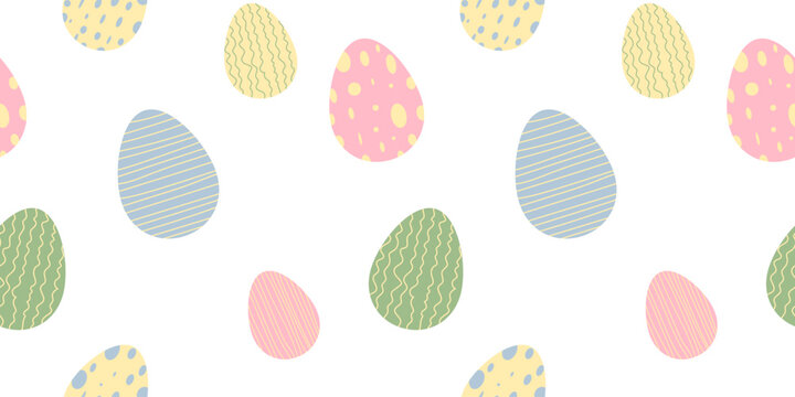 Pastel Easter eggs seamless pattern flat illustration with striped and polka dot design