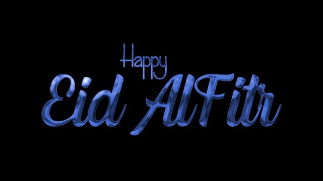 Eid text. Blue eid alfitr message on black background suitable for social media posts, greeting cards, website banners, and festive digital designs.