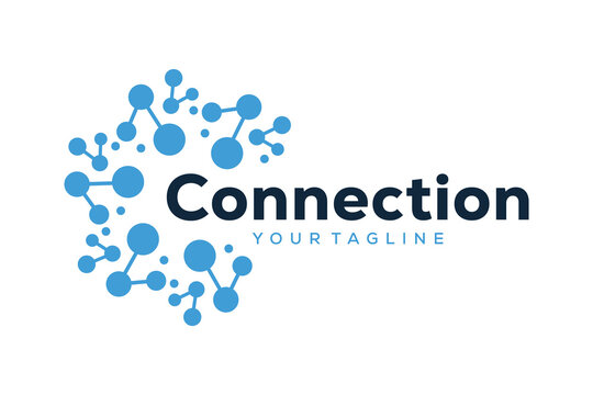 Digital connection network logo with abstract molecular nodes