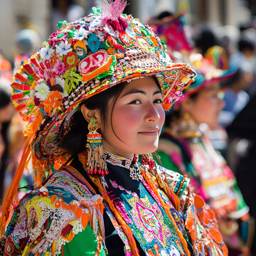 Colorful cultural celebration in peru traditional festival portrait photography vibrant atmosphere close-up view heritage exploration