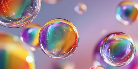 Glossy Iridescent Bubbles with Rainbow Highlights in Modern Abstract Design
