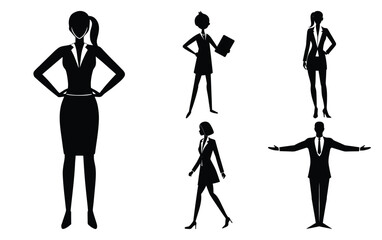 Fototapeta premium Businesspeople Silhouettes Vector Set, Corporate Professionals Team, Office Workers Graphics