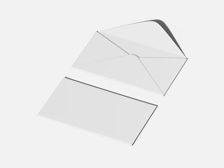 A blank white envelope with its matching card partially inserted and visible, both on a plain white background