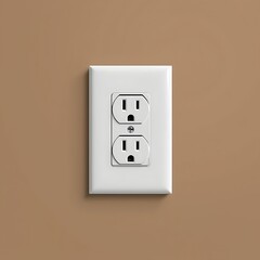 White North American Wall Outlet Duplex Electrical Socket on Brown Wall Background
