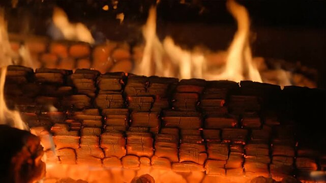 Burning Charcoal Embers in a Fire Pit.