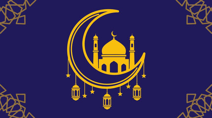 Ramadan Iftar Celebration with Crescent Moon and Lanterns