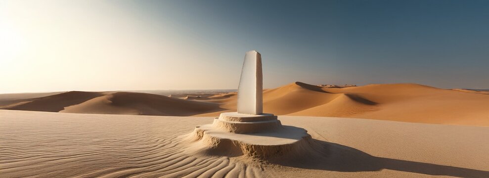 Desert Podium for Product Display with Sand Dunes and Soft Sunlight