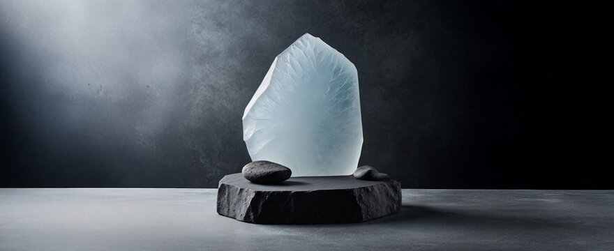 Podium with Ice Crystal and Black Stone for Product Display