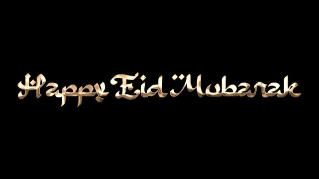 Phrase happy eid mubarak in a decorative gold font perfect for greeting cards, social media posts, posters, and festive designs. Festive typography in elegant style for eid celebrations.