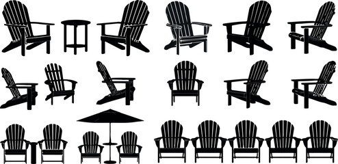 Adirondack Chair Silhouette Collection Outdoor Wooden Patio Seating Summer Relaxation Vector Icon Set © Rafad_Studio