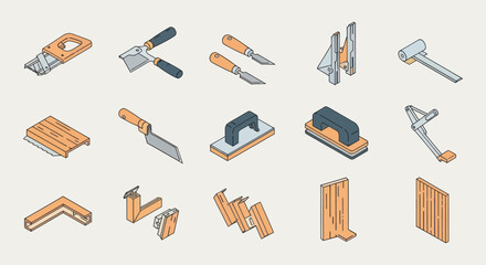 Obraz premium Carpentry Tools and Wooden Objects Illustration.