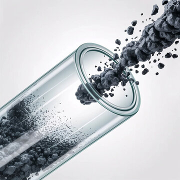 transparent tube structure expelling dark impurity particles, deep cleansing concept, cosmetic science illustration, high detail, white background