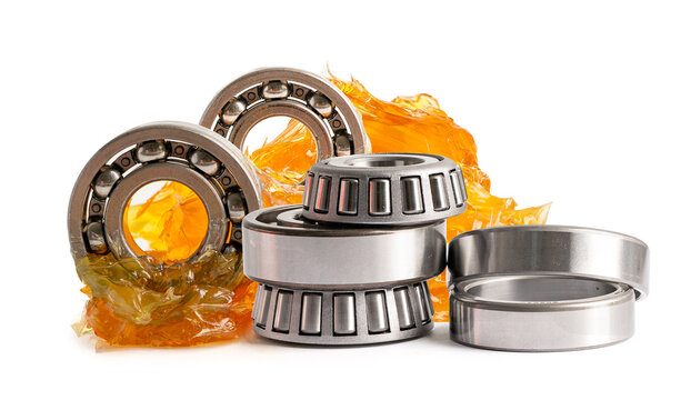 Ball bearing stainless with grease lithium machinery lubrication for automotive and industrial  isolated on white background.