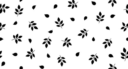 Obraz premium Seamless Abstract Leaf Confetti Pattern, Teardrop Leaves Sprigs Silhouette Stencil