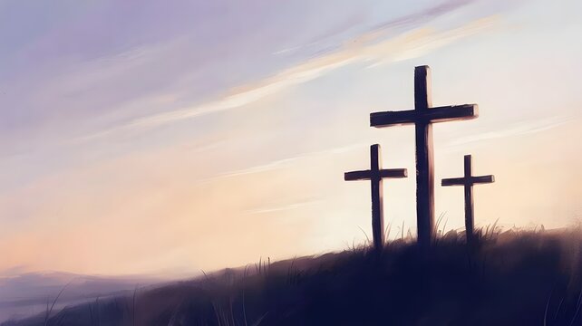 Minimalist Calvary hill with crosses - Perfect for lenten season.