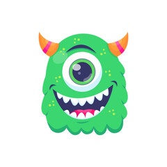 Cute One Eyed Green Monster Cartoon Character Illustration
