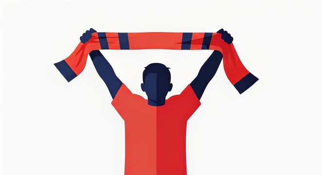 Person raising scarf overhead on white background