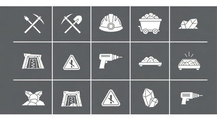 Mining tools and equipment icons representing the industry and its processes.