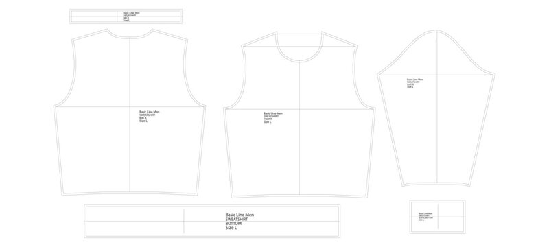 Men Sweatshirt Sewing Pattern Template Technical Drawing
