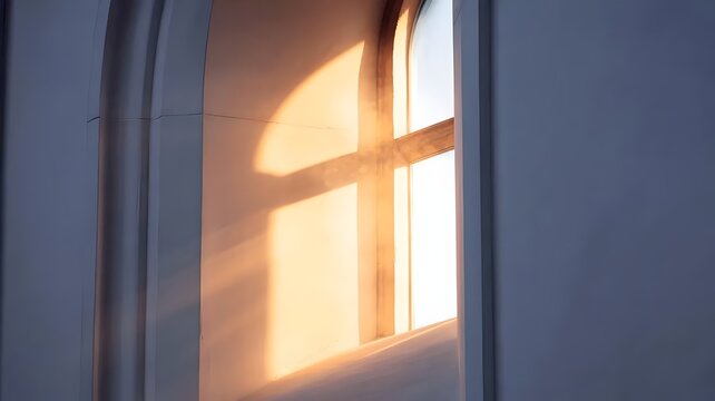 Cross-shaped shadow from church window on stone wall &ndash; Ideal for minimalist faith art, abstract spirituality, or Easter graphics.