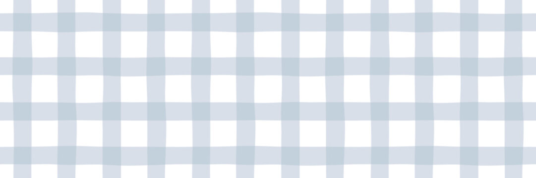 Wavy hand drawn gingham plaid light blue seamless pattern vector banner background
