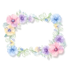 Whimsical Watercolor Floral Frame with Fantasy Flowers & Vines