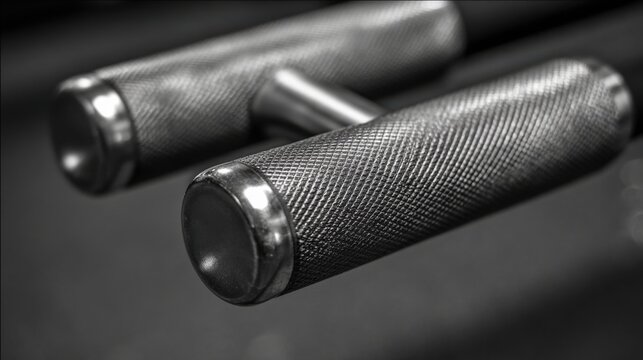 Detailed close-up of textured metallic grip on Olympic weightlifting equipment, showcasing intense strength and fitness.
