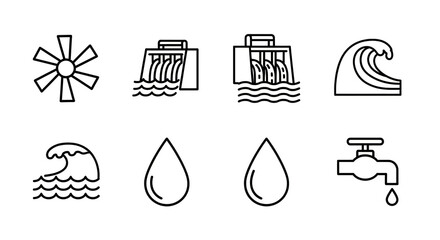 Water icons and symbols used for representation illustration