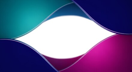 Abstract Geometric Design with Teal Blue and Magenta Colors Forming a Central White Space against a Dark Backdrop