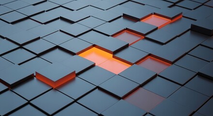 Abstract Geometric Pattern of 3D Cubes with Orange Glow Lighting