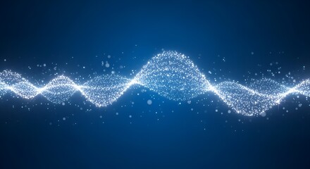 Abstract Glowing Waveform On Blue Background with Particles Displaying Energy Movement