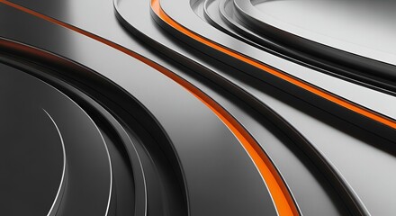 Abstract Metallic Surface with Orange Accent Lines in Studio Lighting