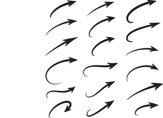 Obraz premium Black Hand Drawn Curved Arrows – Brush Stroke Arrow Vector Collection on White Background
