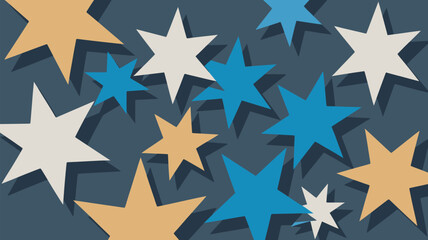 Obraz premium A colorful illustration of stars in various shades of blue, yellow, and white on a dark background