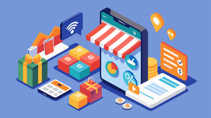 Fototapeta premium Digital Marketing Concept with Smartphone and Shopping Cart Icons.eps