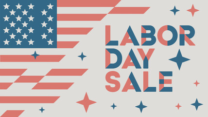 Obraz premium A colorful Labor Day sale advertisement with American flag design elements and bold typography.