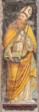 VERCELLI, ITALY - JANUARY 16, 2026: The renaissance fresco of St. Augustine in the church Chiesa di San Giuliano by piedmont school of Bernardino Lanino and Giovenone from 15.-16. cent.