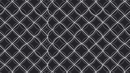 Fototapeta premium Elegant black and white seamless geometric pattern featuring interlaced circles and diamond shapes for modern background design.