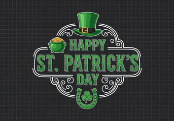 Fototapeta premium Happy st patricks day celebration with green hat and horseshoe
