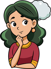 Thinking woman character. Hand drawn style vector design illustrations. . white background 
