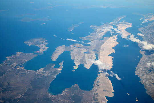 The aereal view with the croatian islands - Pag and others.